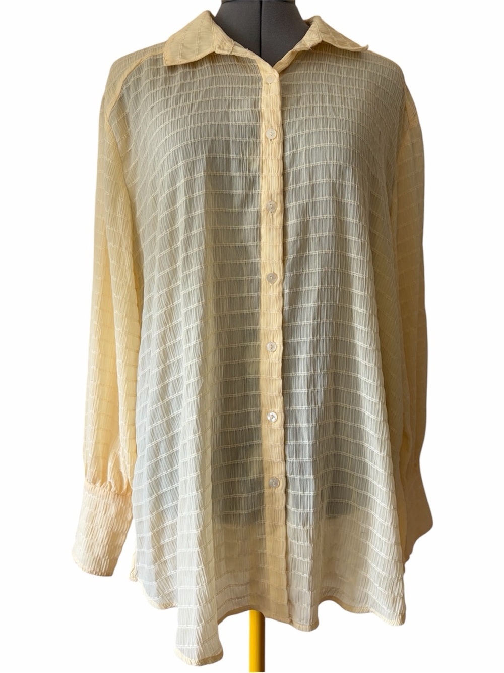 Free People Sheer Textured Button Up Blouse Yellow Oversized Boho Cottagecore